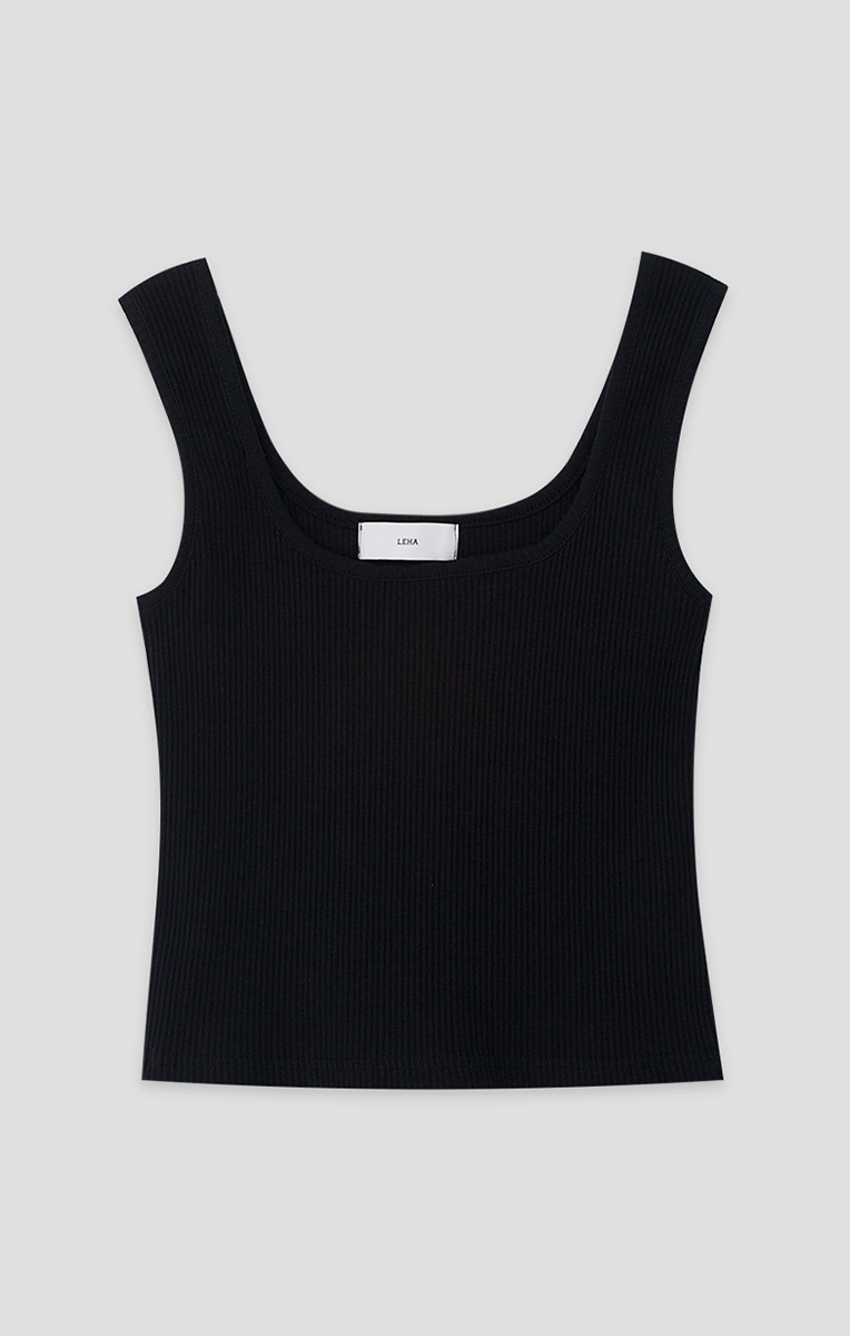 ESSENTIAL RIBBED STRETCH COTTON JERSEY TANK TOP (BLACK)